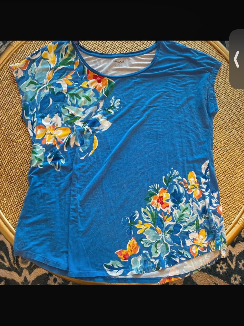 Westport Blue Floral Scoop Neck Short Sleeve Top